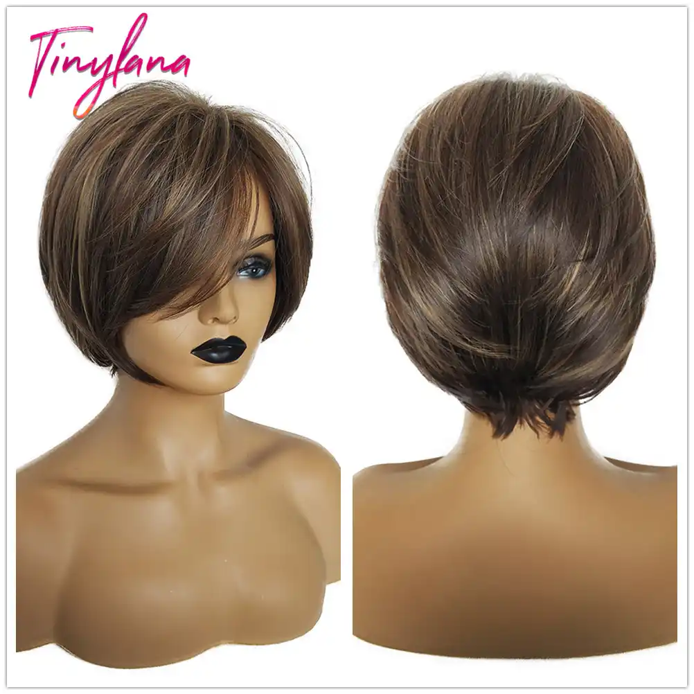 Tiny Lana Mix Blonde Short Female Haircut Puffy Straight Pelucas