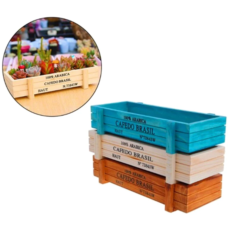 Garden Plant Pot Decorative Vintage Succulent Wooden Boxes Crates Rectangle Table Flower Pot Gardening Device