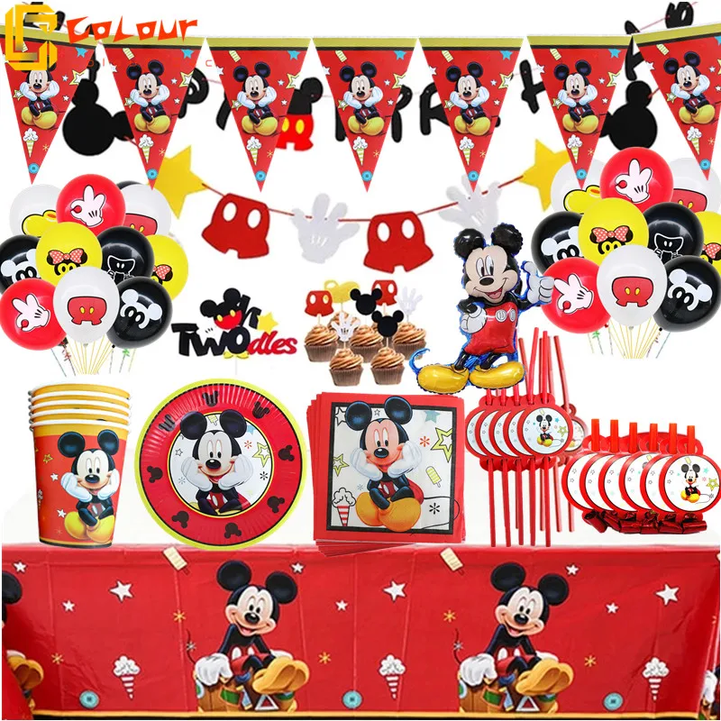 Décorations Mickey Mouse pour fête d'anniversaire, ballons pour enfants,  vaisselle jetable, garniture de gâteau, bannière, fournitures pour fête de  1er anniversaire pour garçon - AliExpress