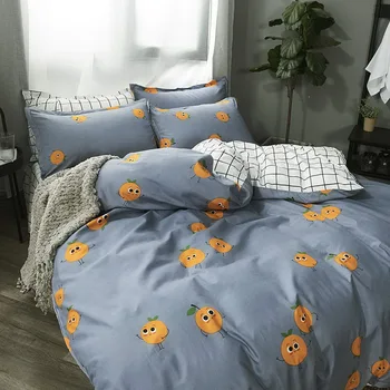 

Cartoon orange double-sided design bed linen bedding set home flat sheet duvet cover pillowcase single 3pcs 4pcs king queen