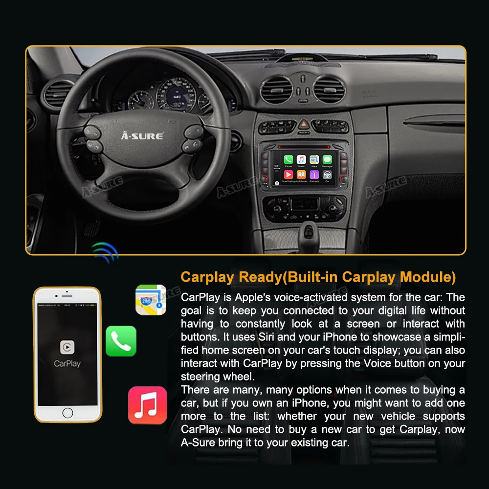 Автомобильное радио A Sure 7 дюймов 2 Din CarPlay Android 10 GPS DVD плеер навигация для Mercedes Benz C/G