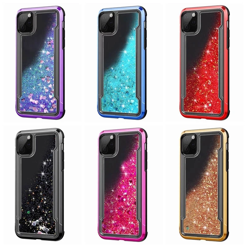 Жидкий защитный чехол для Iphone 11 5,8 6,1 6,5 дюйма жесткий пластик+ ТПУ сыпучий песок с блестками блестящее сердце любовь ударопрочный 50 шт