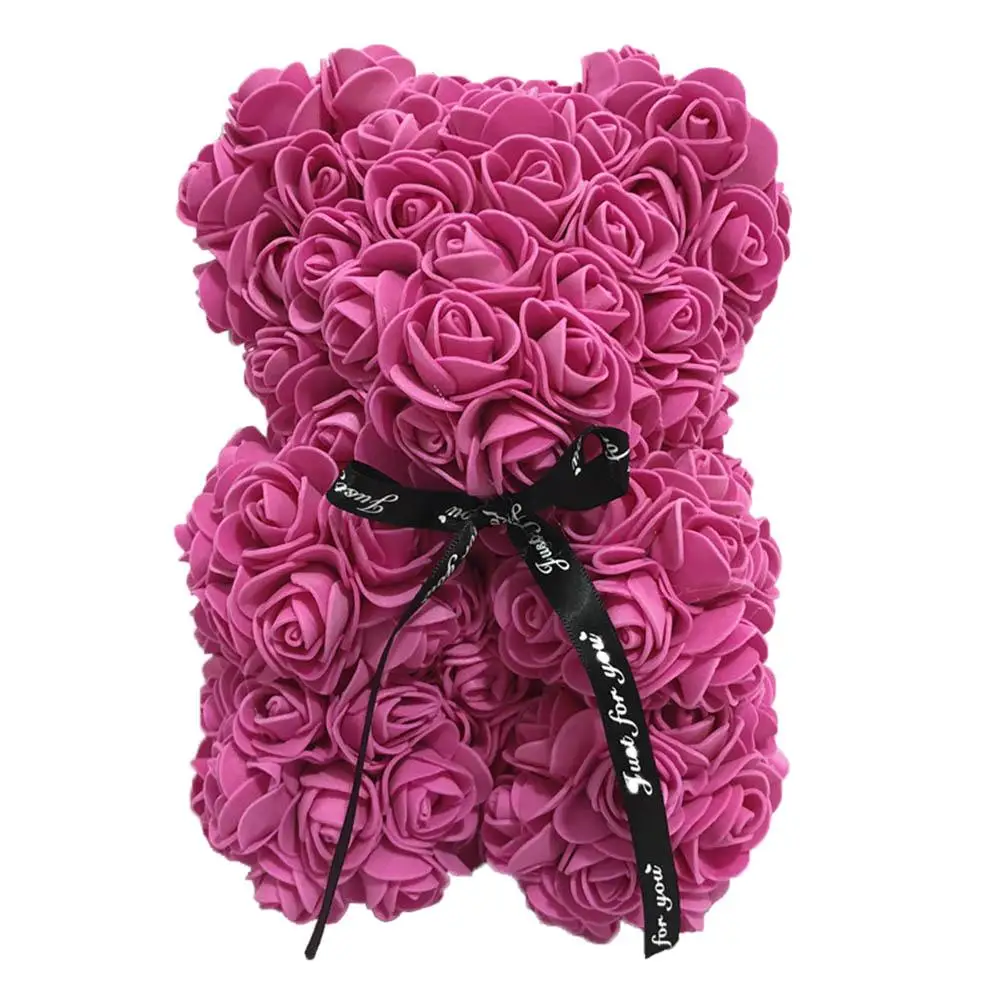 11 стилей, 25 см, красная роза, плюшевый мишка, цветок розы, искусственное украшение, рождественские подарки для женщин, подарок на день Святого Валентина - Цвет: Hot Pink