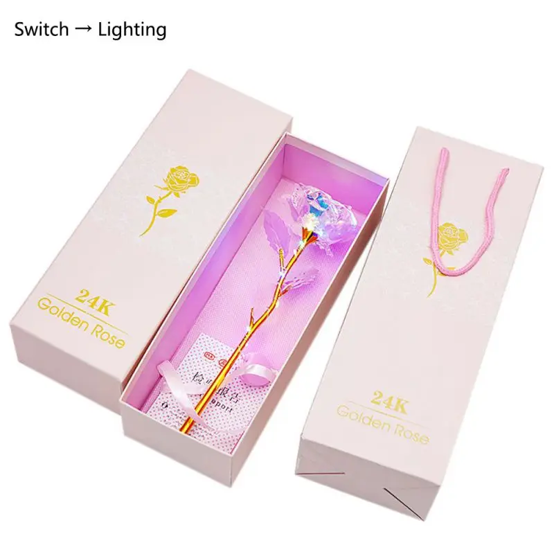 Switch light С подарочными пакетами 24K покрытая фольгой розовая Золотая Роза длится навсегда любовь Свадебный декор Освещение для влюбленных Роза подарок на день Святого Валентина - Цвет: Switch light