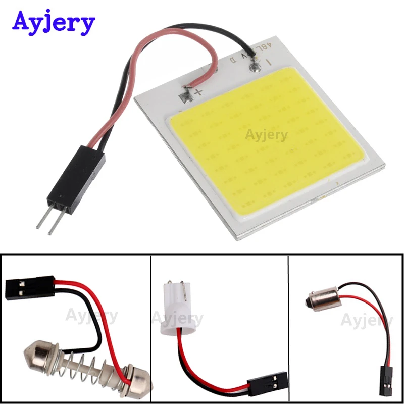 

AYJERY 50 PCS Car Vehicle LED COB 48 SMD 12V DC Panel Light 48LED Interior Dome Light With T10 + Festoon/BA9S Socket