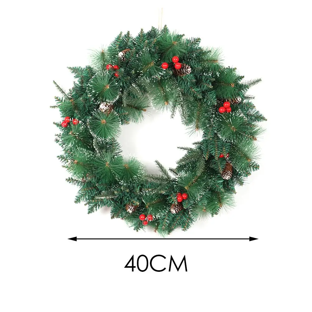 40CM Christmas Decoration Wreath Mixed White Dot Pine Needle Flower Link Christmas Door Decoration New Year Door Wreath
