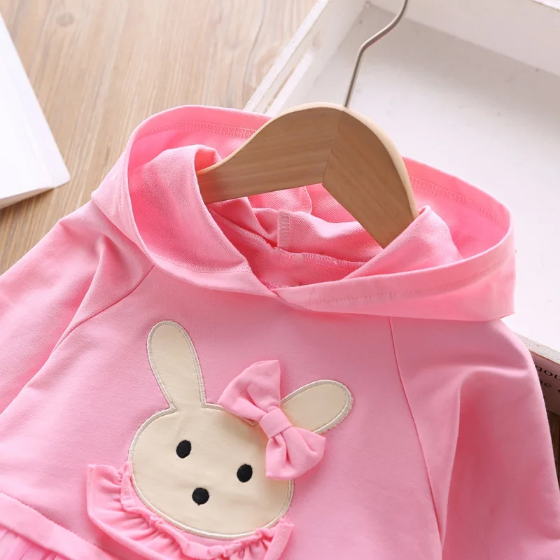 Baby Girl Clothes Baby Dress Autumn Letter Hooded Mesh Stitching Sweater Dress Princess Cute Toddler Girl Long Sleeve Dress