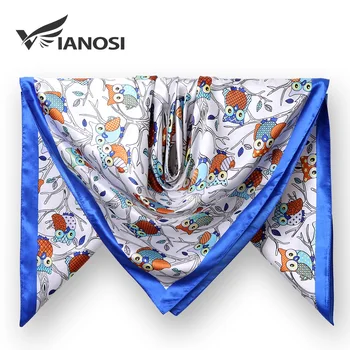 

[VIANOSI] 90X90 Owl Print Scarves for Women Square Silk Scarf Shawl Bandana for Head Large Hijab For Ladies