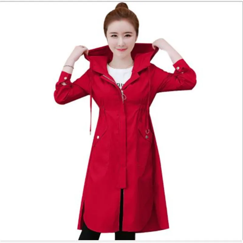 Fashion Women Trench Coat Autumn Spring2019Hooded Female Plus Size 3xl Slim Windbreak Lady Solid Color Overcoat H266 | Женская одежда