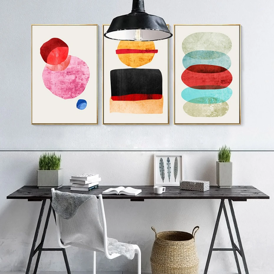 Watercolor Abstract Geometric Scandinavia Canvas Painting Print Poster Gallery Wall Art Pictures Interior Living Room Home Decor