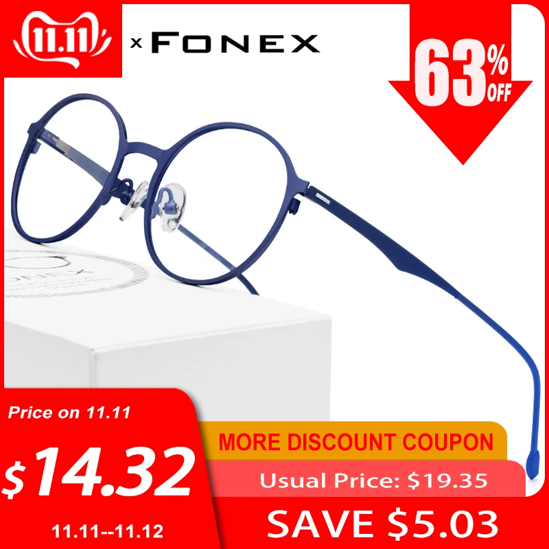 

FONEX Alloy Round Glasses Men Ultralight Eye Glasses for Women Prescription Myopia Optical Eyeglasses Frame Screwless Eyewear