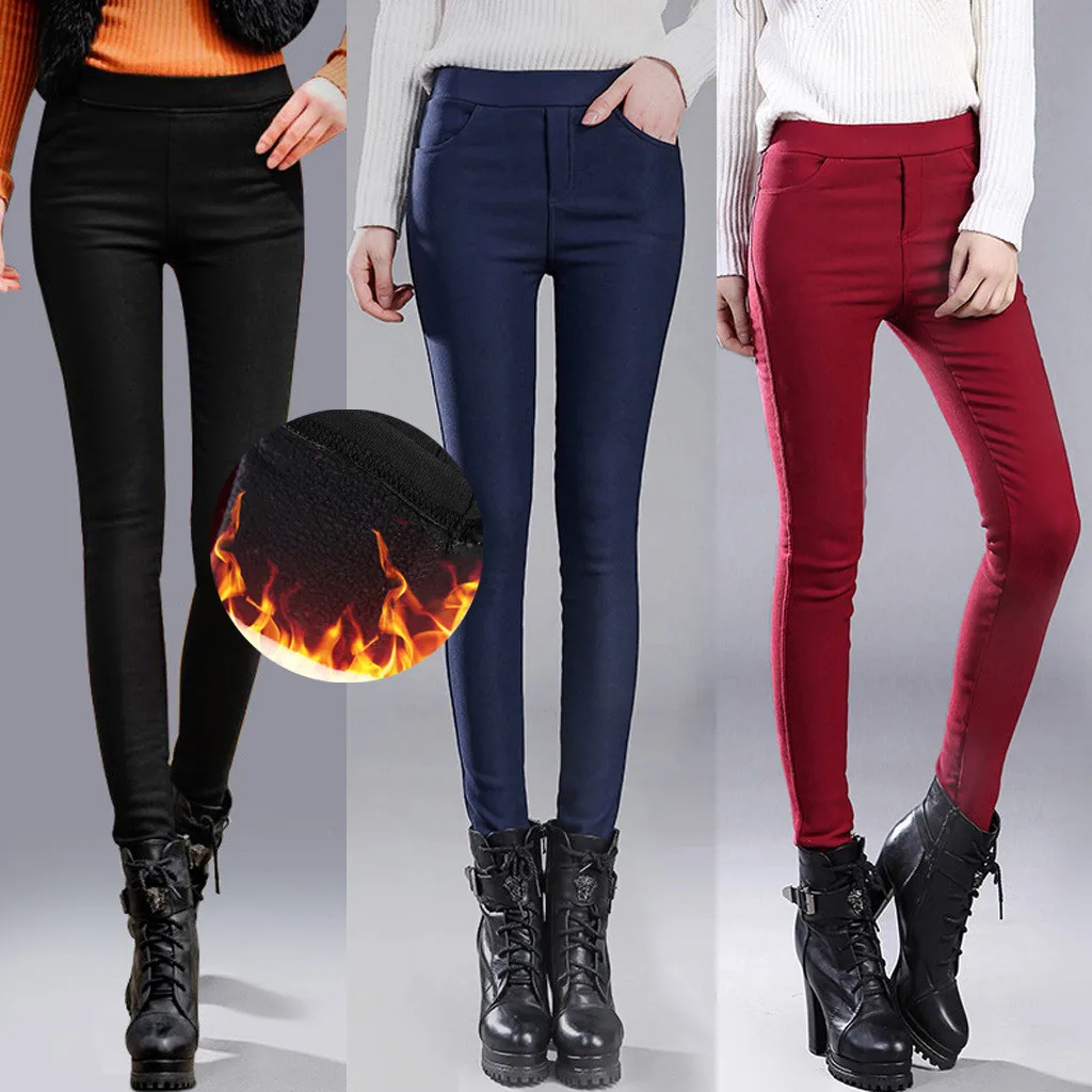 Plus Size Trousers Women Office Lady Slim Elegant Winter Warm Pencil Pants High Waist Stretch Thickening Leggings S-4XL Jeggings | Женская