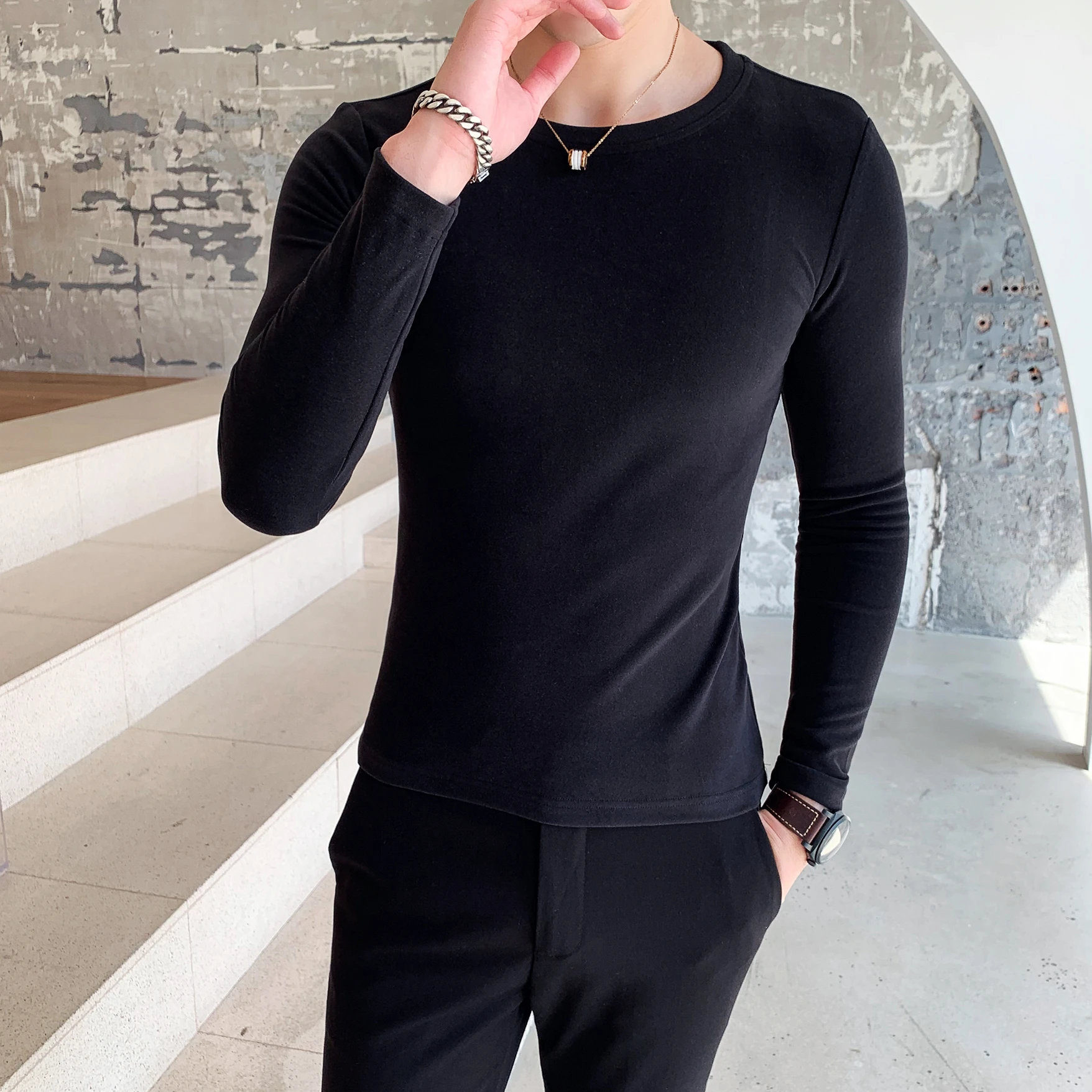 Camisetas de lisas para hombre, ropa informal de talla grande 4XL cuello redondo, Simple, otoño e invierno, 2023|Camisetas| - AliExpress