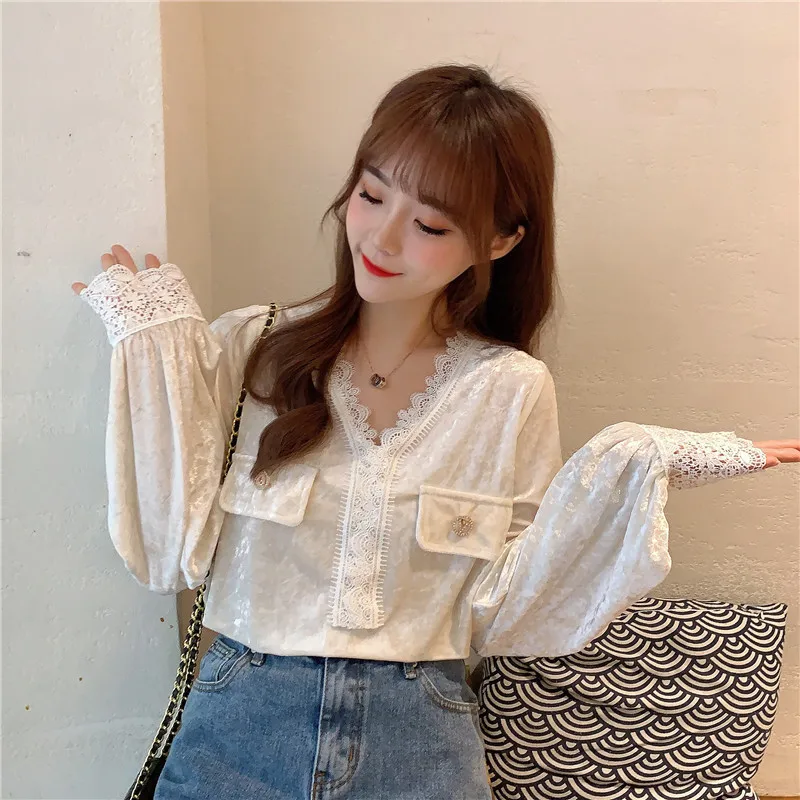 

Early Spring 2020 New Style Korean-style Very Fairy of Shirt Women's Sense of Design Non-mainstream V-neck Long-sleeve Blouse We