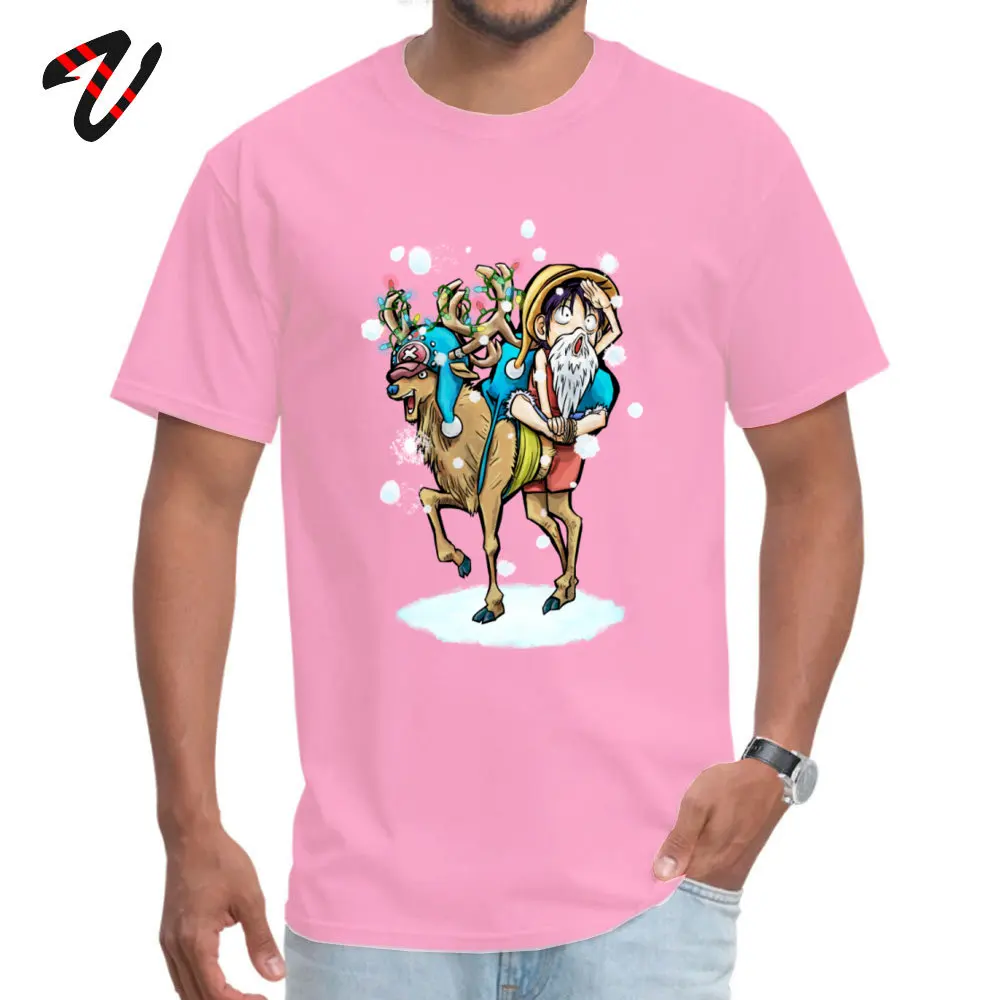 Одна деталь Футболка мужская аниме футболка Тони Чоппер Рождество Луффи забавная футболка Заказная компания топы тройники Рождественский подарок - Цвет: Pink