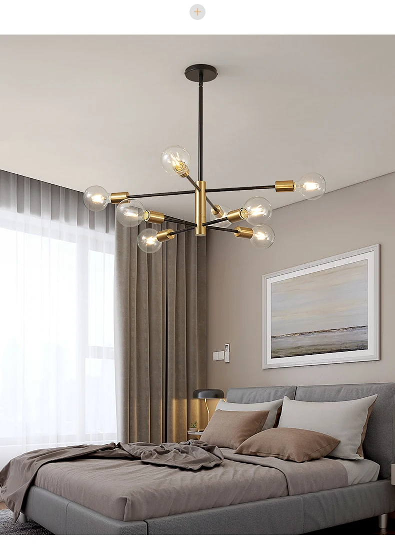 gold chandelier Nordic Pendant Lamp Black Chandeliers for Living Room Bedroom Ceiling Decor Iron Art Match Variety of Bulbs Home Indoor Lighting dining room lights