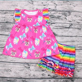 

Little Girls 2Pcs Summer Clothing Set Toddler Baby Girl Clothes Dog Beauty Girls Tops +Cotton Shorts Outfits Set