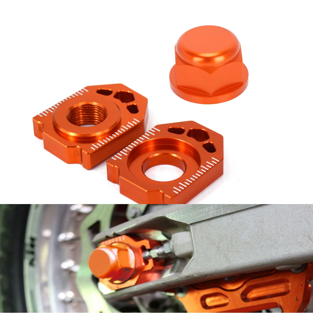 

CNC Rear Chain Adjuster Axle Block Wheel Axle Nut Cocer For KTM SX XC SXF XCF XCW XCFW EXC EXCF 125 150 200 250 300 350 450 500