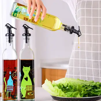 

2PCS Glass Olive Oil Bottle 500ml with Print High Temperature Resistant Leak-proof Vinegar Bottle for Home Kitchen Use