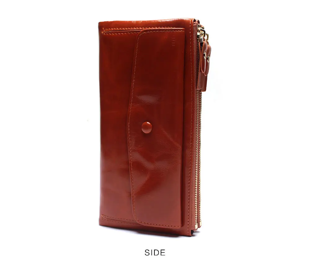 Женский двойной бумажник для мобильного телефона из натуральной воловьей кожи, длинный женский клатч на молнии, Дамский высококачественный кошелек из натуральной кожи