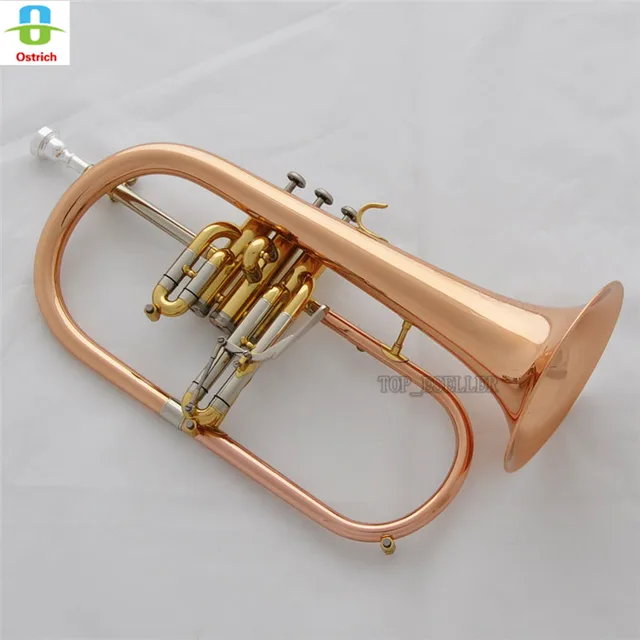 Custom Letter Logo PRO Rose Brass Engraving Bell Flugelhorn Abalone Newest Water Key Bb horn w/Case
