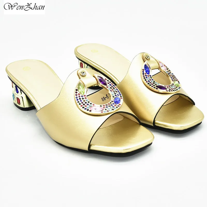 

Latest Gold Summer Women Elegant Pumps Ladies Wedding Shoes Decorated With Rhinestone Italian Ladies Shoes 38-43 WENZHAN D201-5