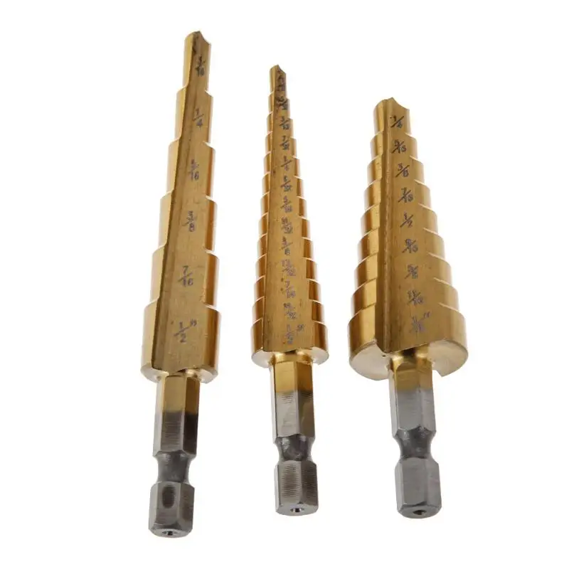 3Pcs Metric Spiral Flute The Pagoda Shape Hole Cutter Steel Large Step Cone mini drill Titanium Metal Bit cut Tools | Инструменты