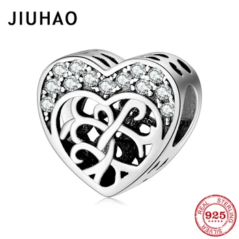 

Top quality 925 Sterling Silver Delicate retro zircon Patterns hollow Hearts beads Fit Original JIUHAO Bracelet DIY Jewelry