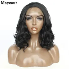 Maycaur Боб свободная волна синтетические кружева передние парики с детскими волосами бесклеевой термостойкие волосы красочные короткие парики для женщин 14''