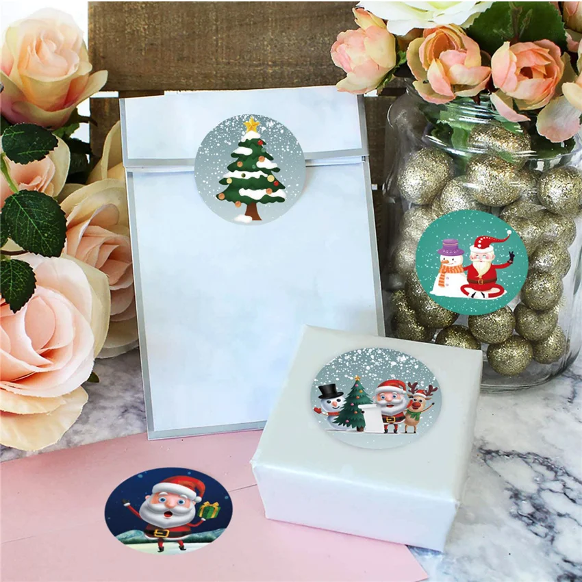 100-500pcs Merry Christmas Handmade Sticker Card Gift Box Package Santa Thank You Stickers Envelope Seal labels New year decor
