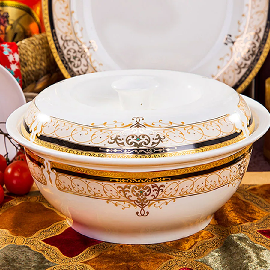 

56 Heads Jingdezhen Ceramic Dinner Dish Rice Bowl Soup Bowl Salad Noodles Bowl dishes and plates Dinnerware Sets ( add 9 plate)