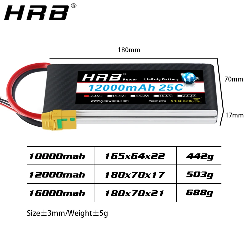 Аккумулятор HRB Lipo 2S 7 4 в 10000 мАч 12000 16000 XT60 T Deans EC5 XT90 S XT150 AS150 25C RC Heli детали для