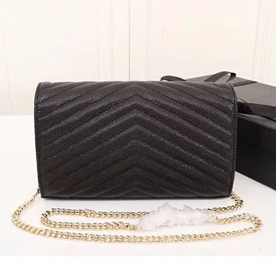 Black gold chain Натуральная кожа, Роскошная сумочка, кошелек, классический дизайн, Женская Икра, сумка через плечо, женский клатч, Курьерская сумка, конверт, сумки - Цвет: Black gold chain
