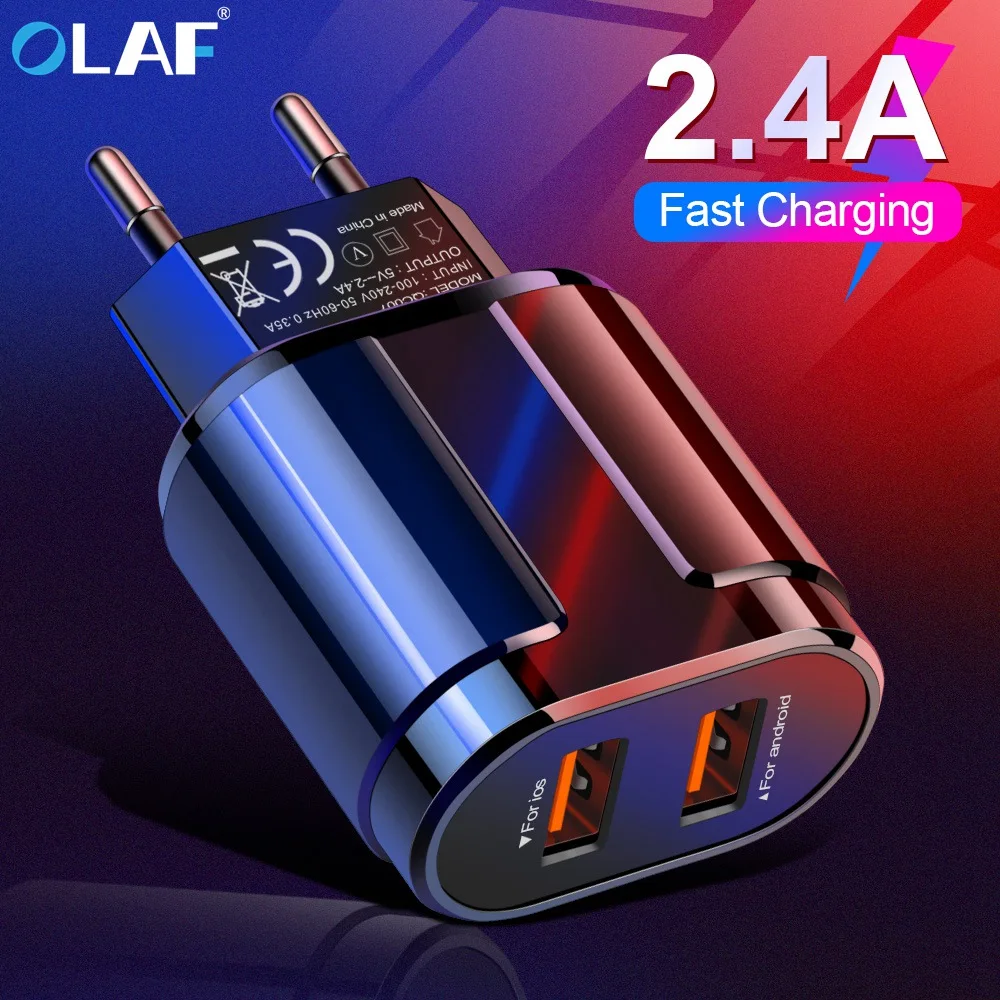 OLAF USB зарядное устройство с двумя портами EU 5V 2.4A дорожный настенный адаптер