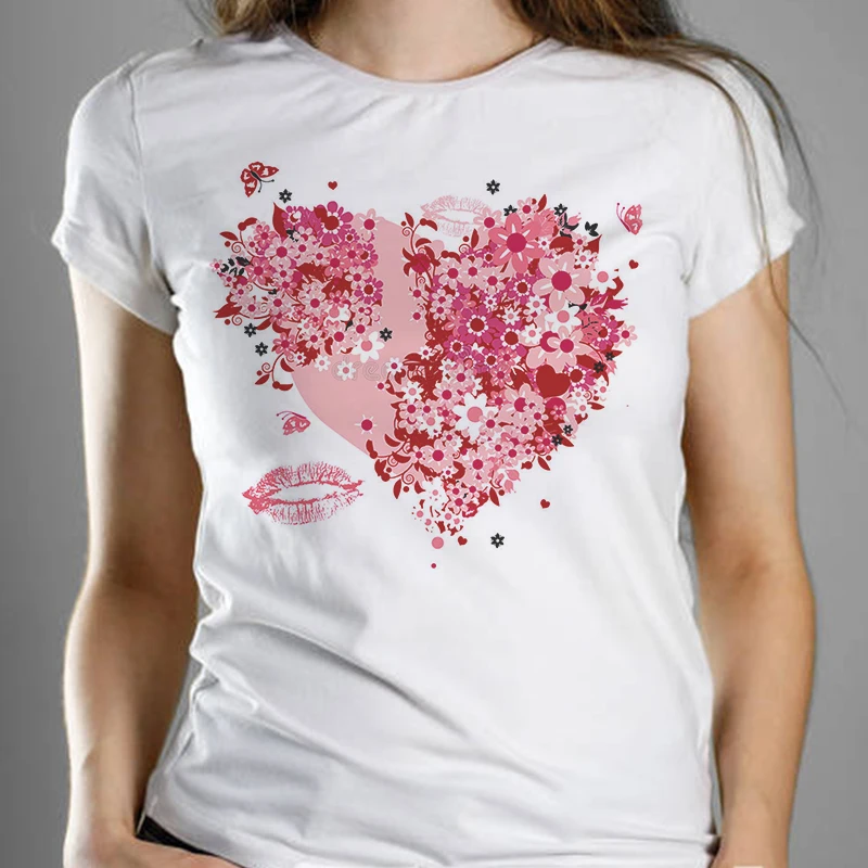

2020 New Women T-shirt 90s Vintage Aesthetic Heart Print Top Female T Shirts Harajuku Kawaii Korean Style O-neck Short Clothes