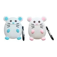 Cute Mouse Pattern Protective Case Silicone Cover with Carabiner for Airpods 1/2 for smart watch
