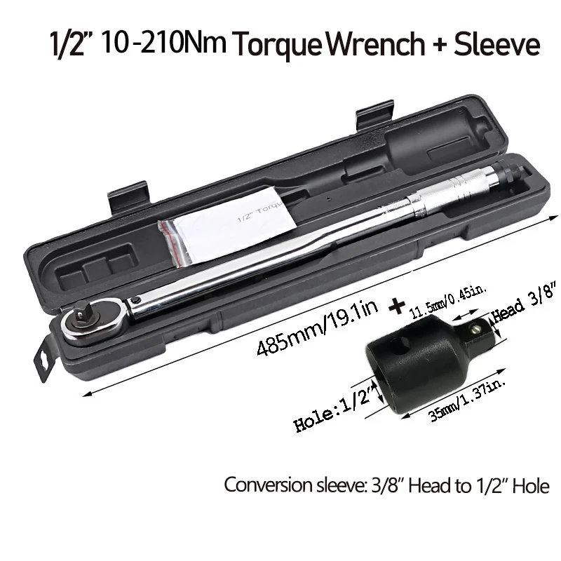 Ракетка универсальная 1/4 3/8 1/2 ключ с регулируемым крутящим моментом велосипед ремонт автомобиля высокая точность 5-210 Н. М Инструменты Ремкомплект, инструменты - Цвет: 12  10-210NM Sleeve