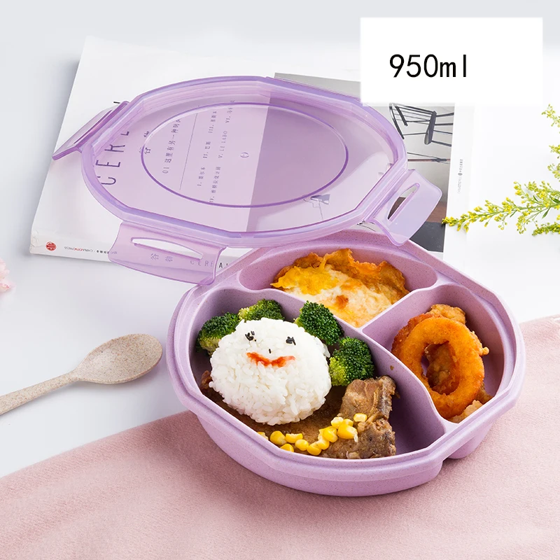 1 шт. Bento Box для детей герметичный школьный Ланч-бокс Microwavable с 3 отделениями контейнер для еды для детей - Цвет: purple 950ML