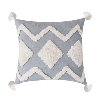 

Cotton Indian Pillow Case Cushion Nordic Handmade Pillow Cover Embroidery Tufted Geometric Tassel Pillow Home Decor No Filling