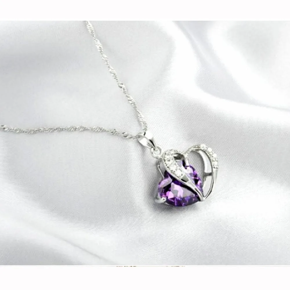 

Fashion Necklace Women Heart Crystal Rhinestone Silver Chain Pendant Necklace stainless steel Jewelry Silver Necklace collares
