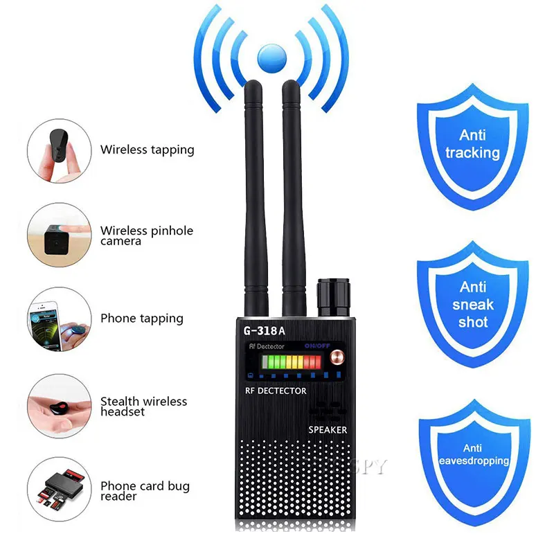 Двойная антенна Радиочастотный детектор для скрытой камеры подслушивание беспроводной аудио ошибка gps GSM искатель устройств анти-шпионский сканер