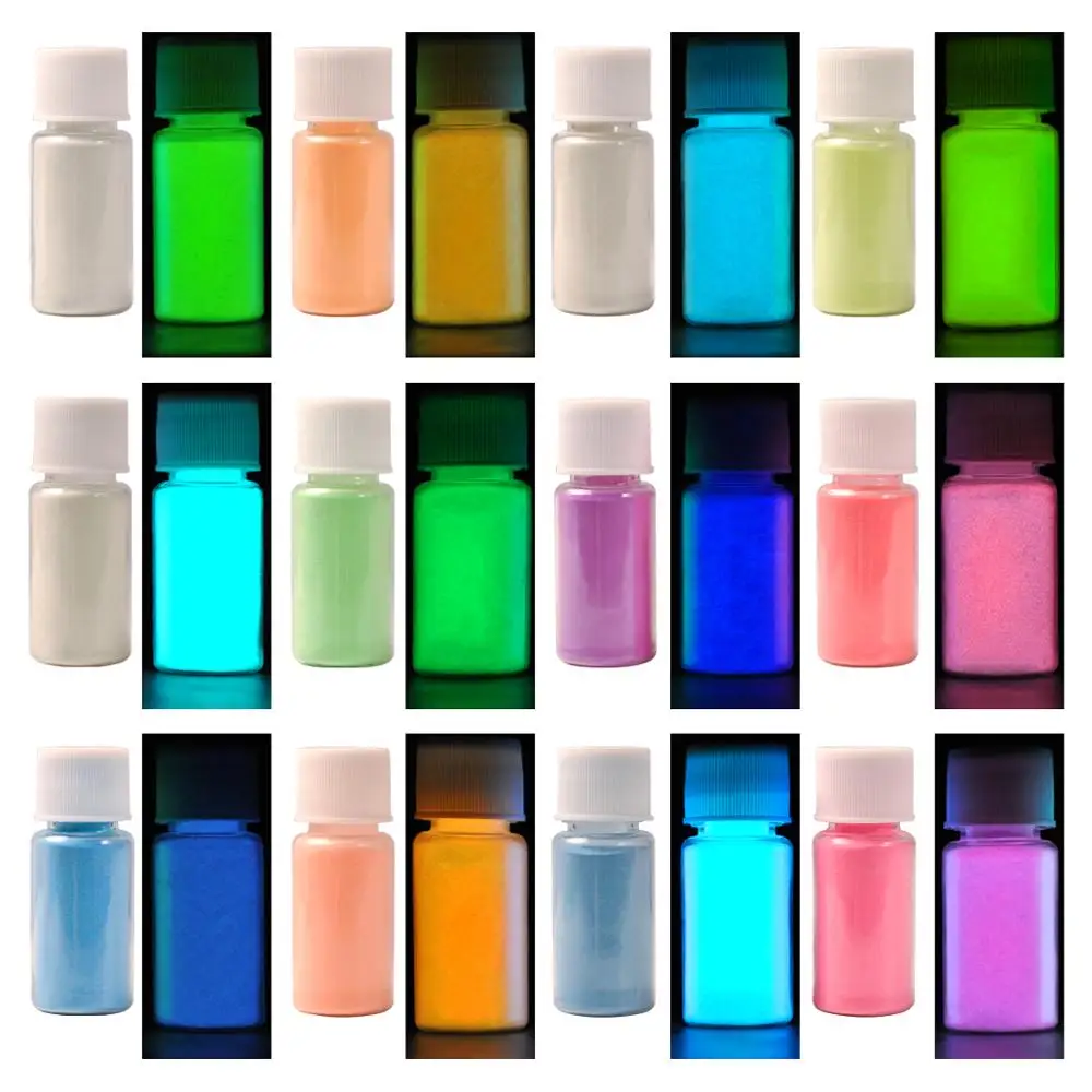 Polvo de pigmento de Mica para fabricación de jabón, Polvo de pigmento que brilla en la oscuridad con lámpara, resina epoxi, polvo luminoso, 12 colores, 20G