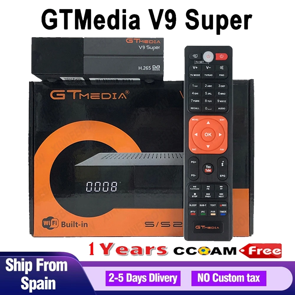 GT медиа V9 супер H265 DVB-S2 спутниковый ресивер встроенный wifi рецептор+ 7 линий 2 года Испания Европа cccam PK Freesat V8 Nova