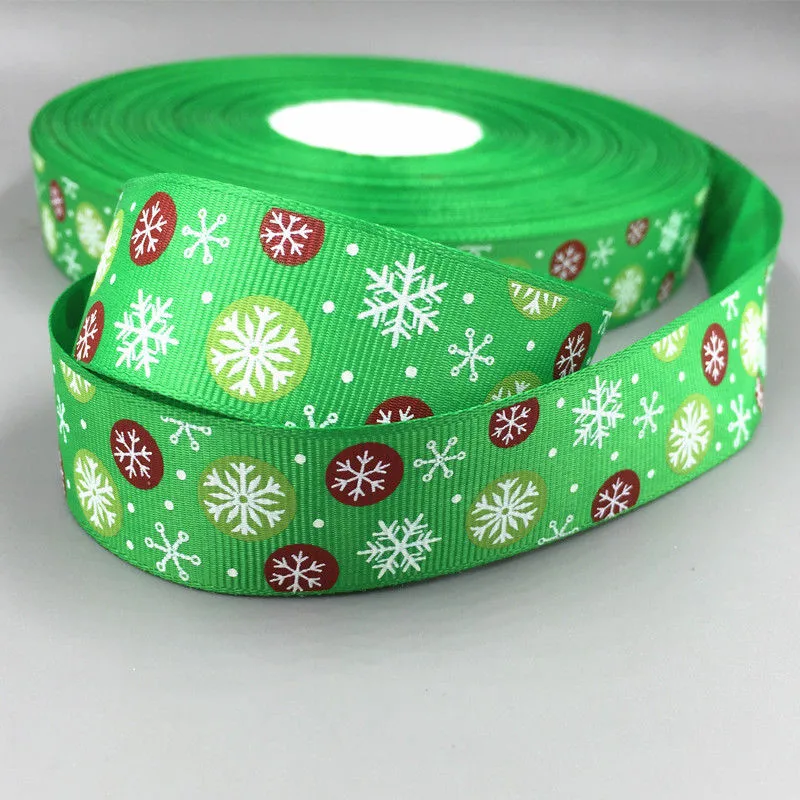 DIY рождественская лента 20 ярдов "(25 мм) снежинка шаблон Grosgrain лента декорация для рождественского подарка