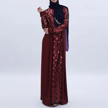 

Women Dress Sequins Stitching Long Robe Abaya Jilbab Muslim Maxi Dresses Arabian Designer Elegant Party Robes Plus Size 2XL