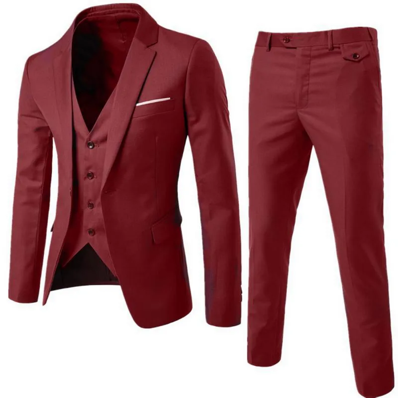 Комплект из 3 предметов, мужской Роскошный Блейзер,, Мужской приталенный деловой костюм, жилет, костюм, изысканные свадебные офисные брюки, блейзер, костюм - Цвет: Red