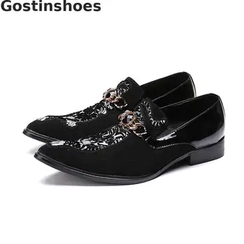 

Cow Suede Fashion Men Leather Shoes Casual Black Loafers Embroider Low Heel Leisure Business Shoes Men