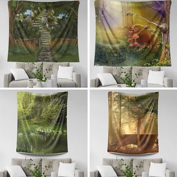 

Natural Forest Tapestry Wall Hanging Psychedelic Tapestry Elves Blanket Farmhouse Decor Window Tapestries Headboard Polyester