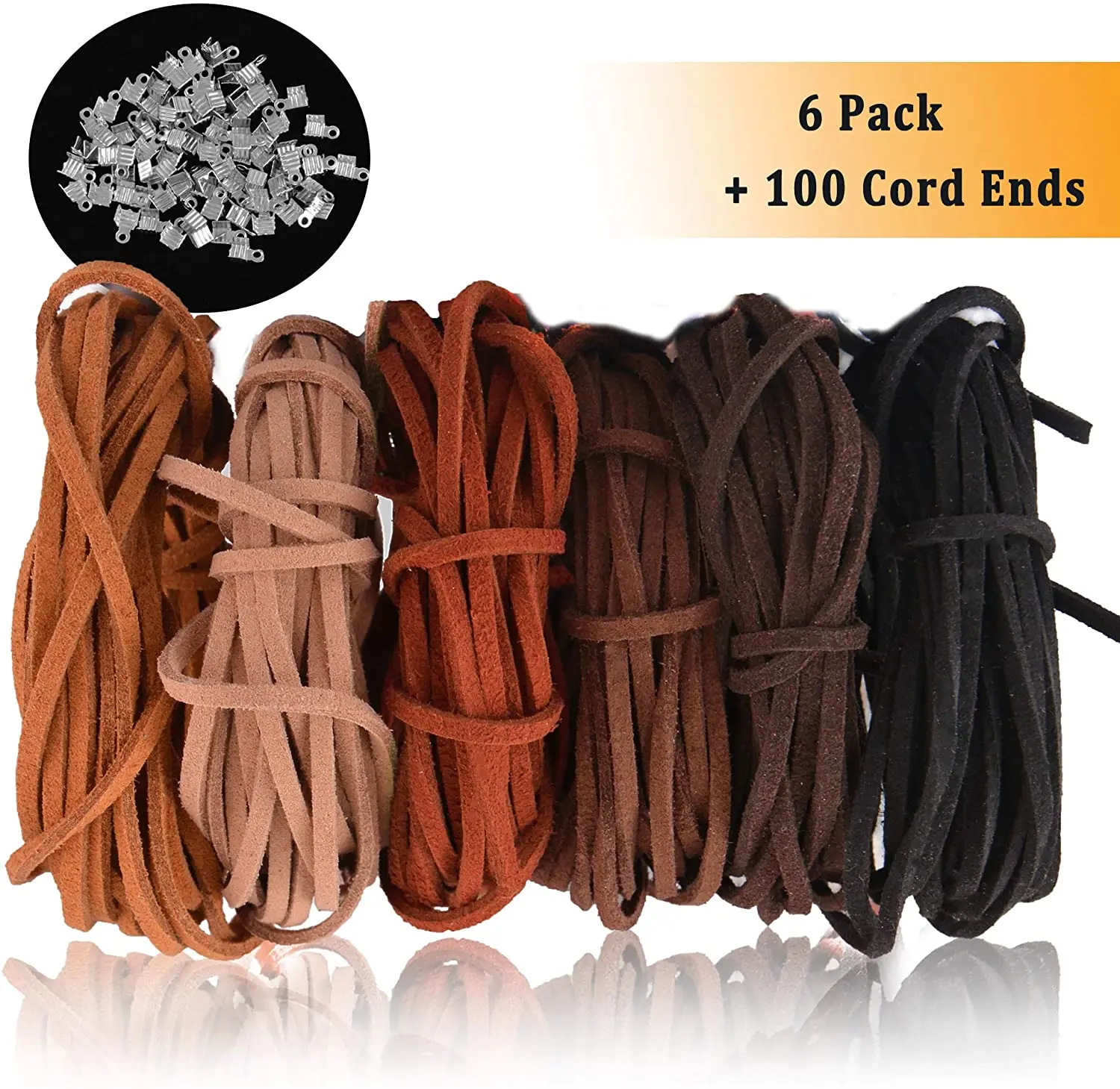 

6 Pieces Leather Cord String Rope Thread 3mm X 5m Suede Cord for Making Bracelets Home DIY Crafts with 100 Pieces Cord Ends