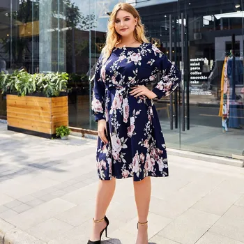 

Womens Fashion Plus Size Casual Print Butterfly Sleeve High Waist Dress motion fashion Leisure Solid color style Work clothes